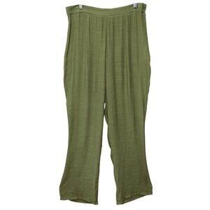 PrettyLittleThing Beach Trousers Women L Khaki Green Wide Leg Boho Resort Summer